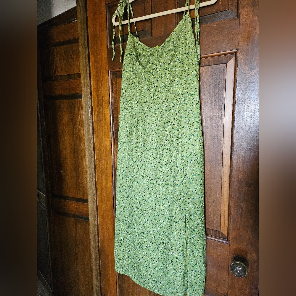 Cider Olive Green Floral Slip Dress with Tie Straps